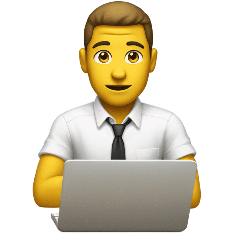 yellow skin man using white keyboard on desk wearing white button down shirt front view emoji