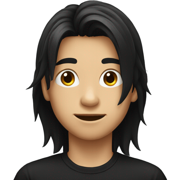 boy with long black hair in black t shirt emoji