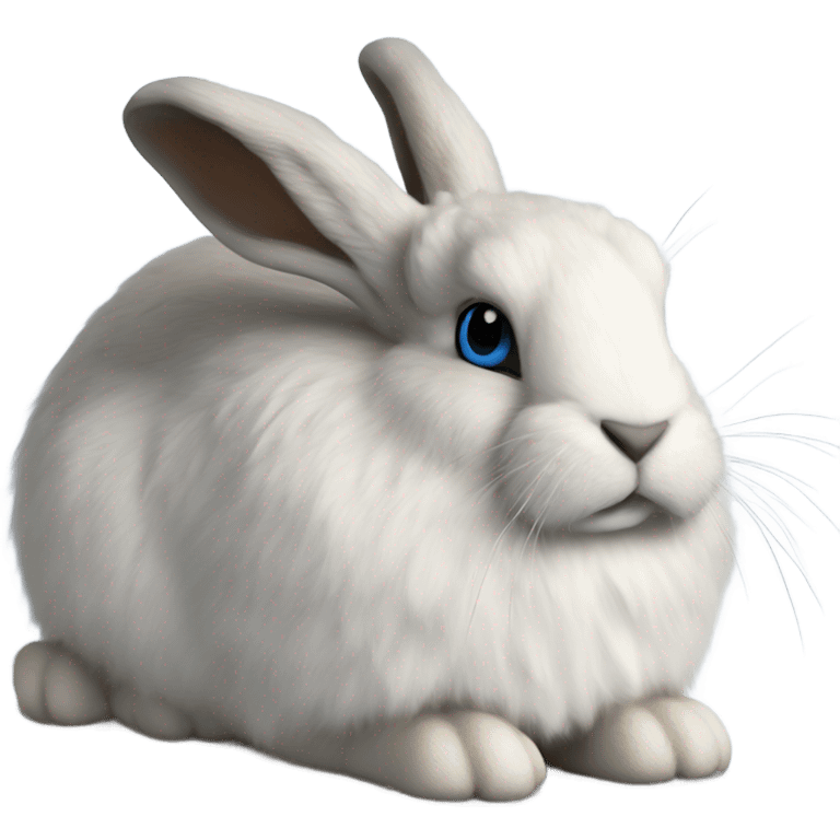 snowshoe hare very fluffy, no legs. laying down, side view, blue eyes emoji