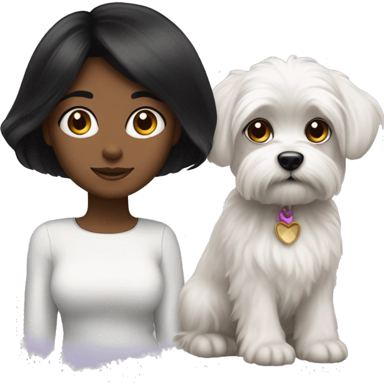 Black-haired woman and little Maltese emoji