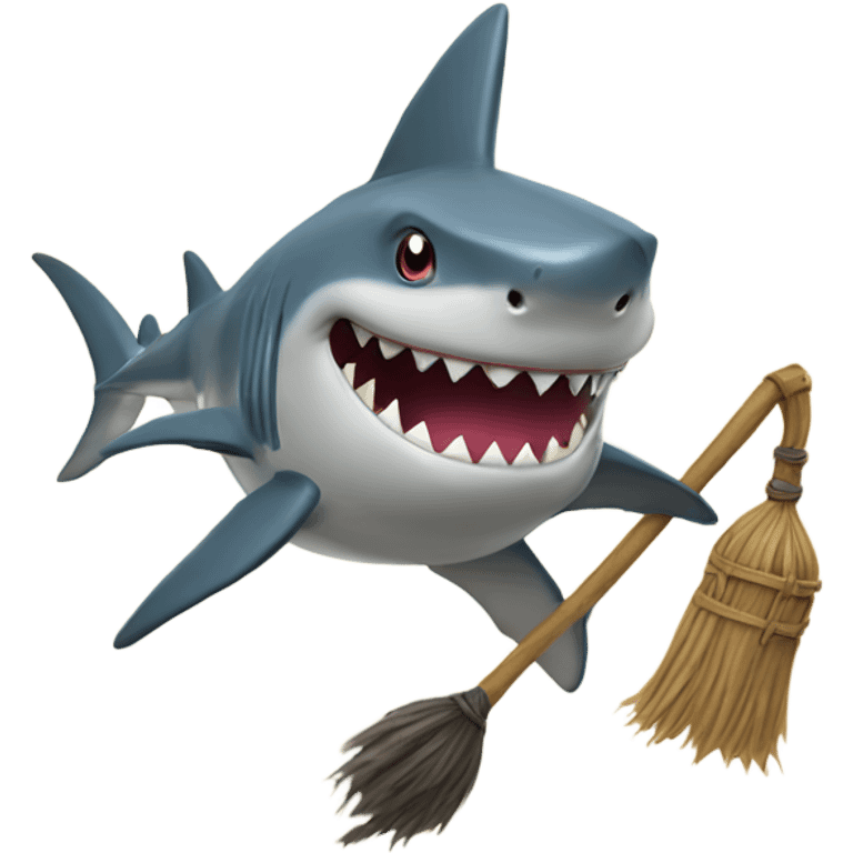 Shark riding a broom emoji