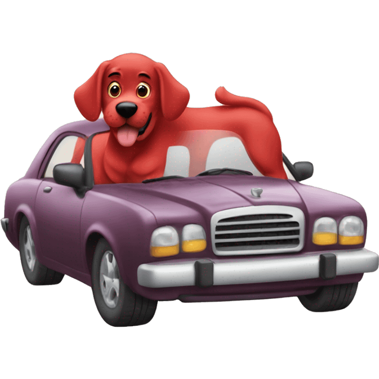 Clifford the big red dog in a car emoji