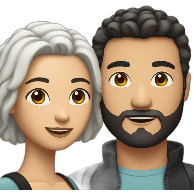 love couple  white man with black buzz cut and beard hanging matt woman with wavy dark hair emoji