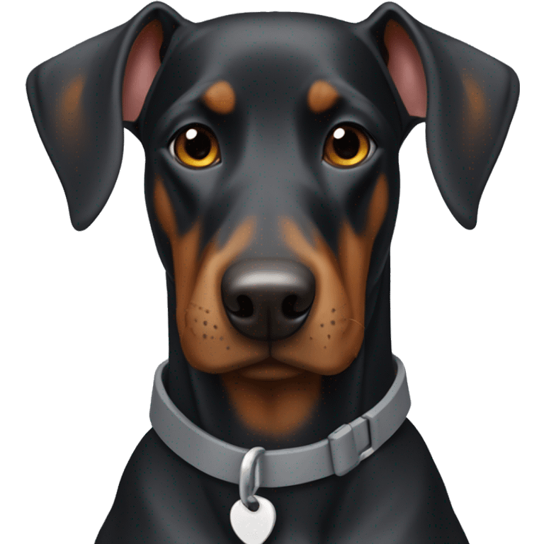 Doberman with floppy ears wearing a grey collar emoji