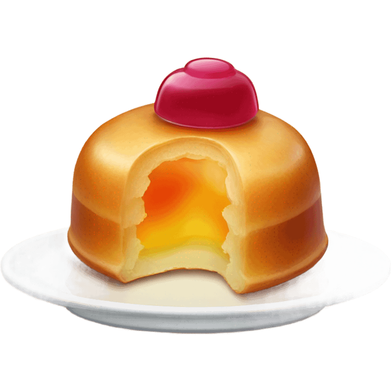 Jelly-filled round pastry with no hole in center sitting on plate emoji