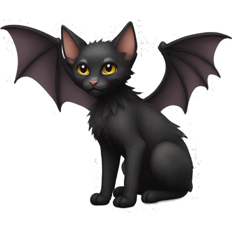 Black Lykoi cat with bat wings full body emoji