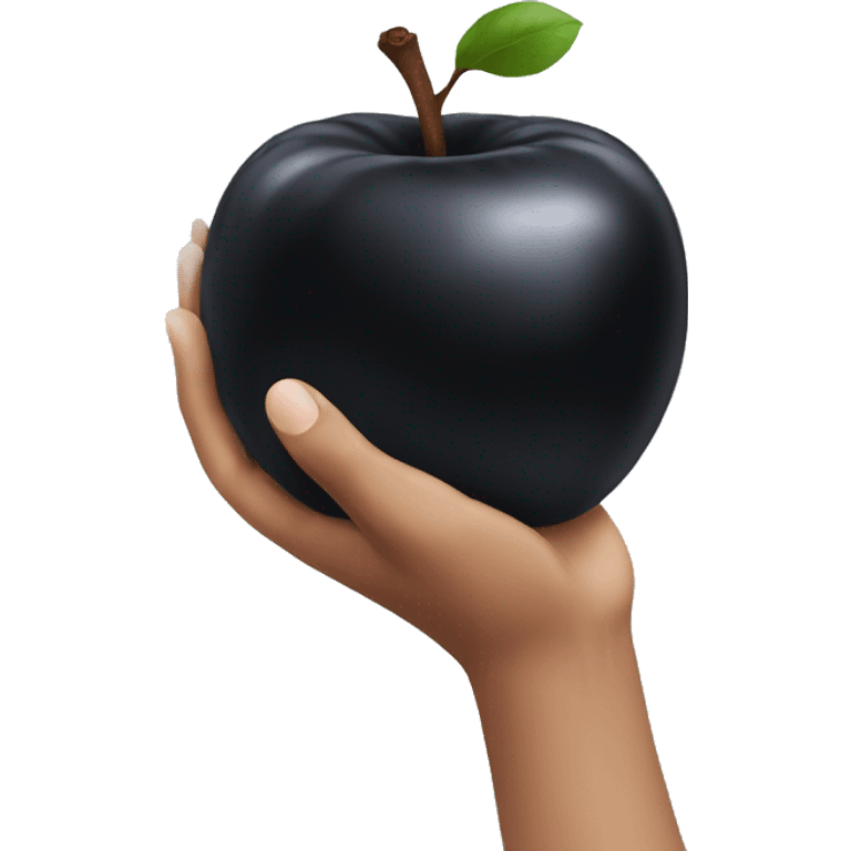 Hand holding a black apple emoji