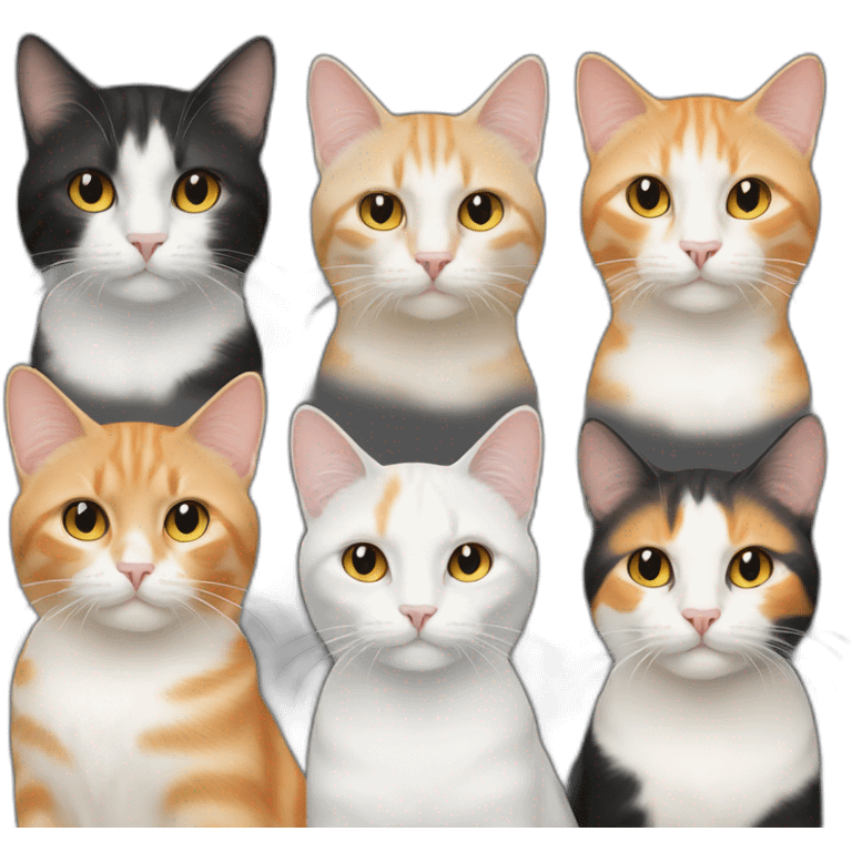 blonde cat and tricolor white black and orangecat emoji