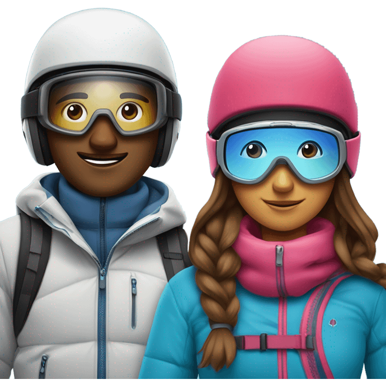 Couple de brun, la femme fait du ski, l’homme fait du snowboard emoji