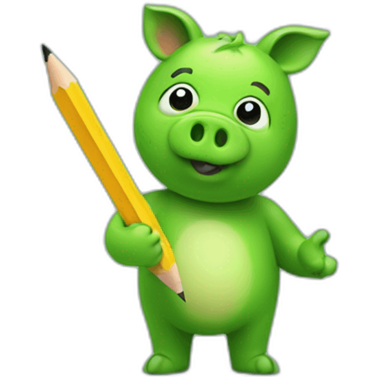 green piggy holding a pencil in his hand emoji