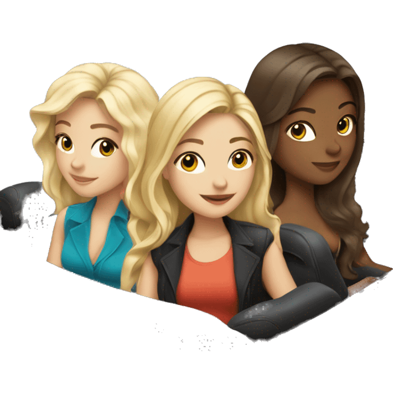 3 girls in a expensive car , one blonde girl , one brunette with wavy hair and one brunette with straight hair emoji