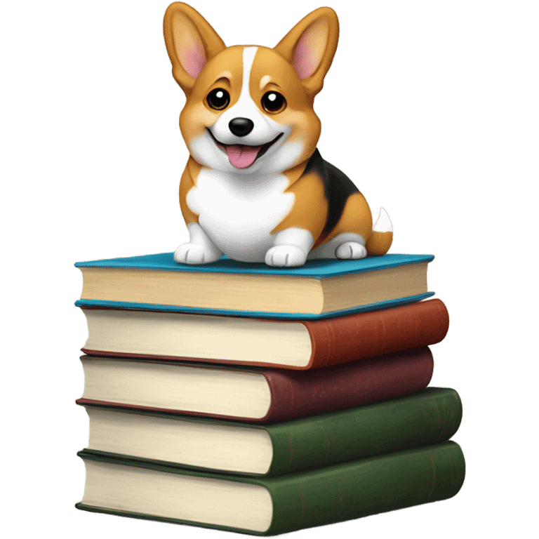 a tri color corgi on a stack of books emoji