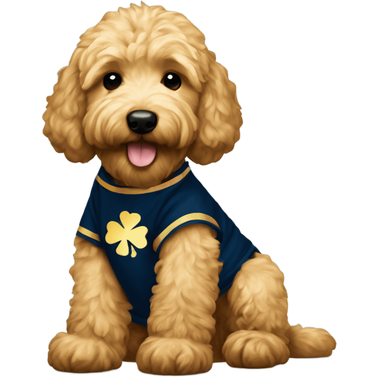 Goldendoodle with notre dame shirt emoji