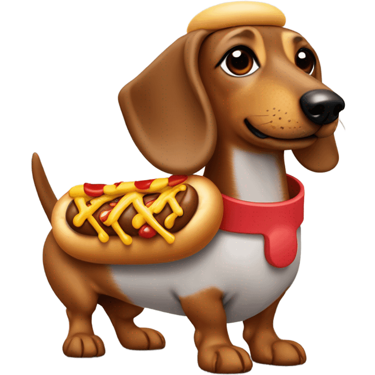 Dachshund with hotdog costume emoji