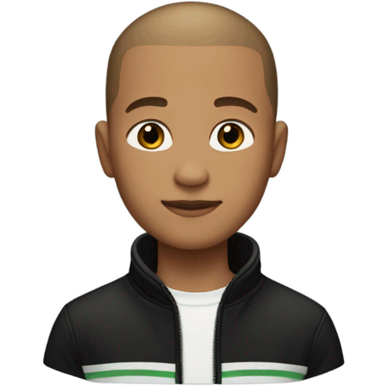 boy with very light brown skin, buzz cut, no facial hair, wearing a smart black quarter zip jumper with white t shirt underneath. emoji