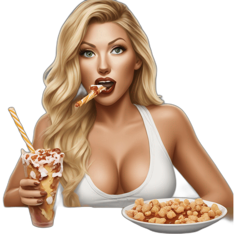 Hyper-realistic painting samantha saint eating brown popsticle emoji