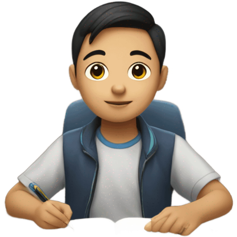 Kid doing homework who is asian emoji