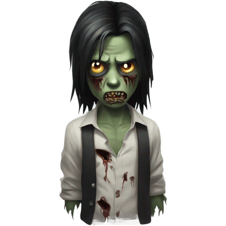 boy, zombie, with black medium long hair, scary face emoji