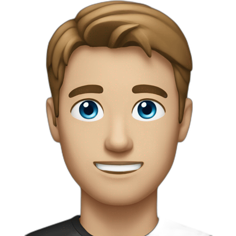 man with gray blue eyes, brown hair, black shirt emoji