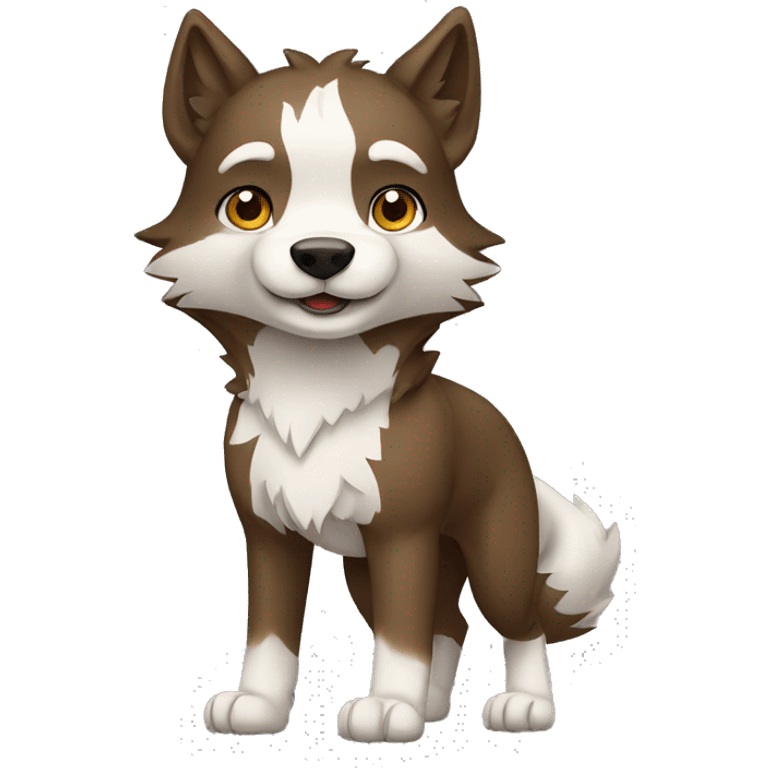 Brown and White Cartoon Chibi Wolf Full Body emoji