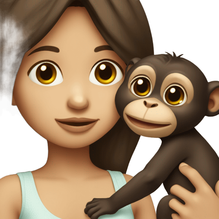 Girl with dark brown hair kissing baby monkey   emoji