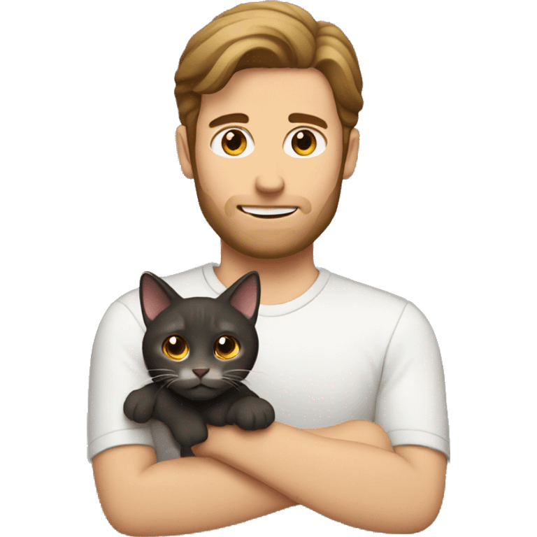 WHITE MAN HOLDING A CAT WITH DARK BROWN HAIR emoji