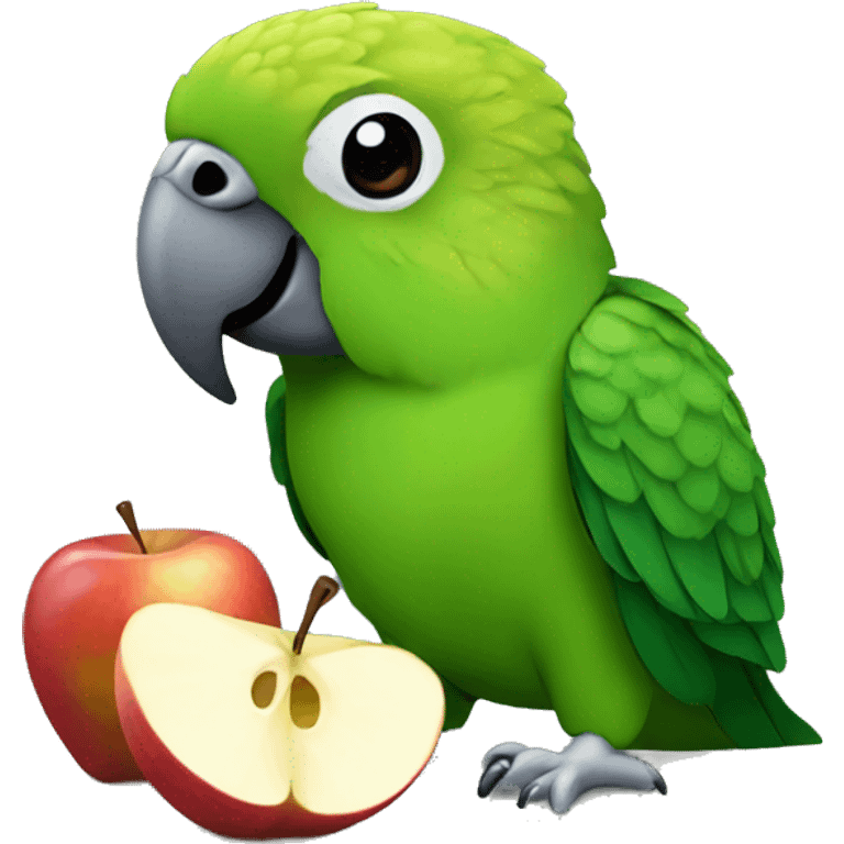 Green conure eating apple emoji