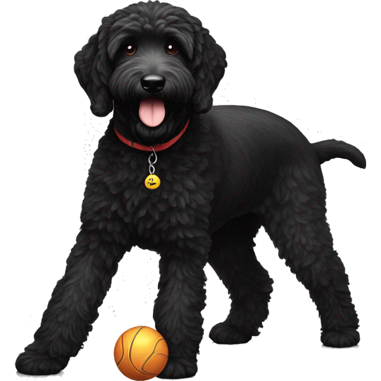 Black labradoodle with ball  emoji