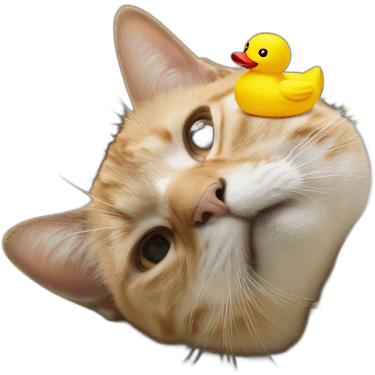 Cat upside down with a yellow rubber duck on top emoji