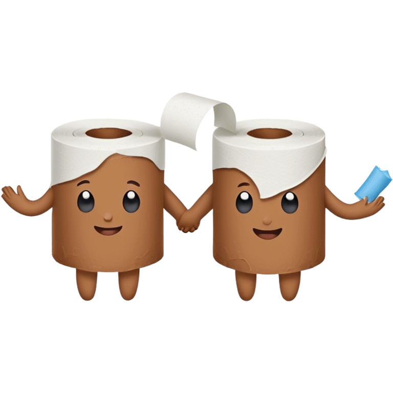 toilet paper standing and holding hands with poo emoji