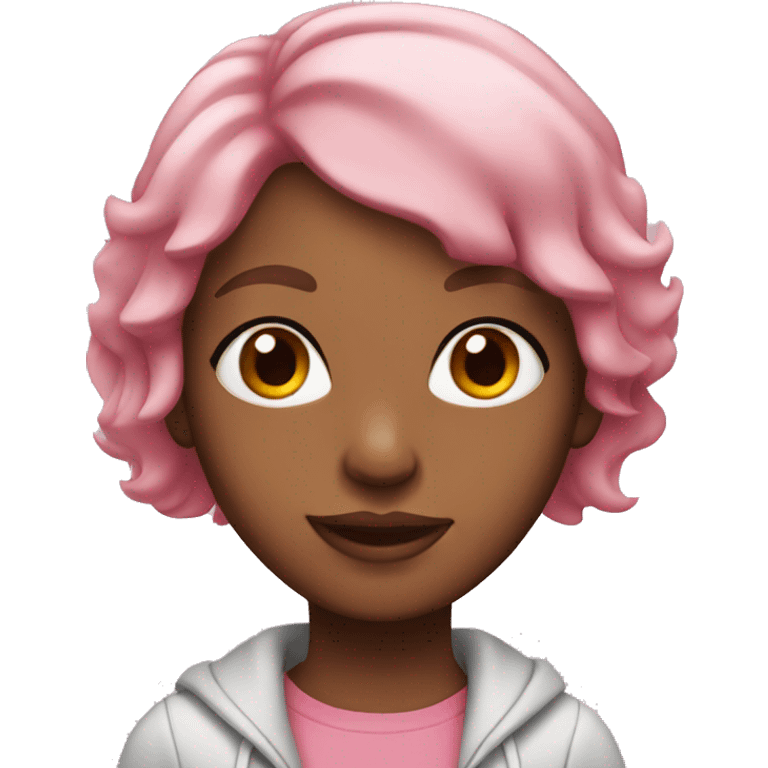 Girl with pink layered hair and brown eyes emoji