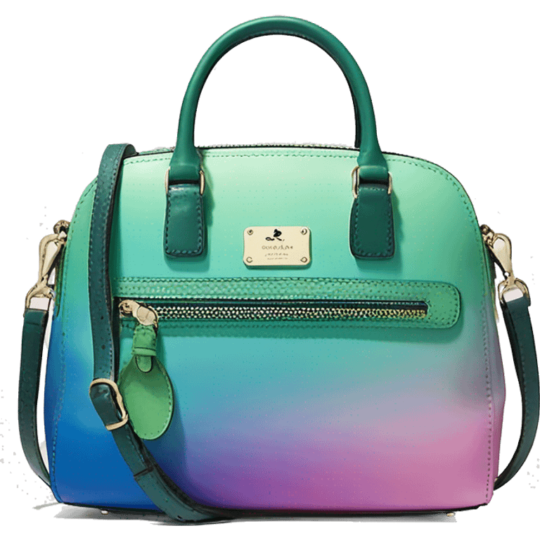 Realistic isolated blue ,green ,pink , and purple metallic ombre kate spade satchel purse.  emoji