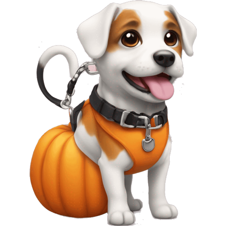 cute mini pumpkin with a leash and collar on emoji