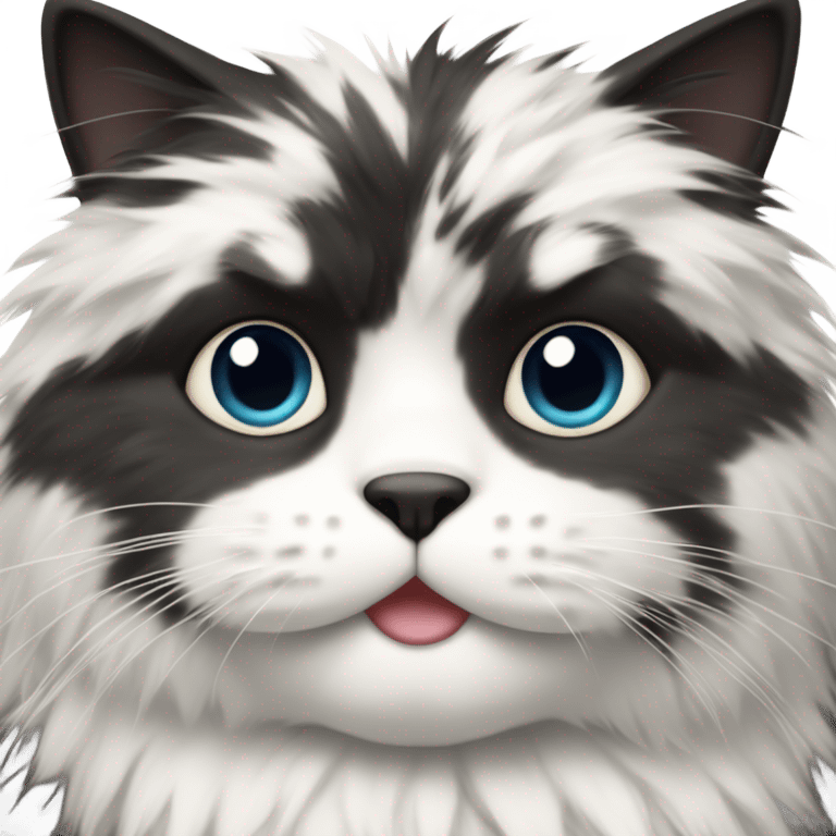 fluffy, chunky, black and white cat emoji