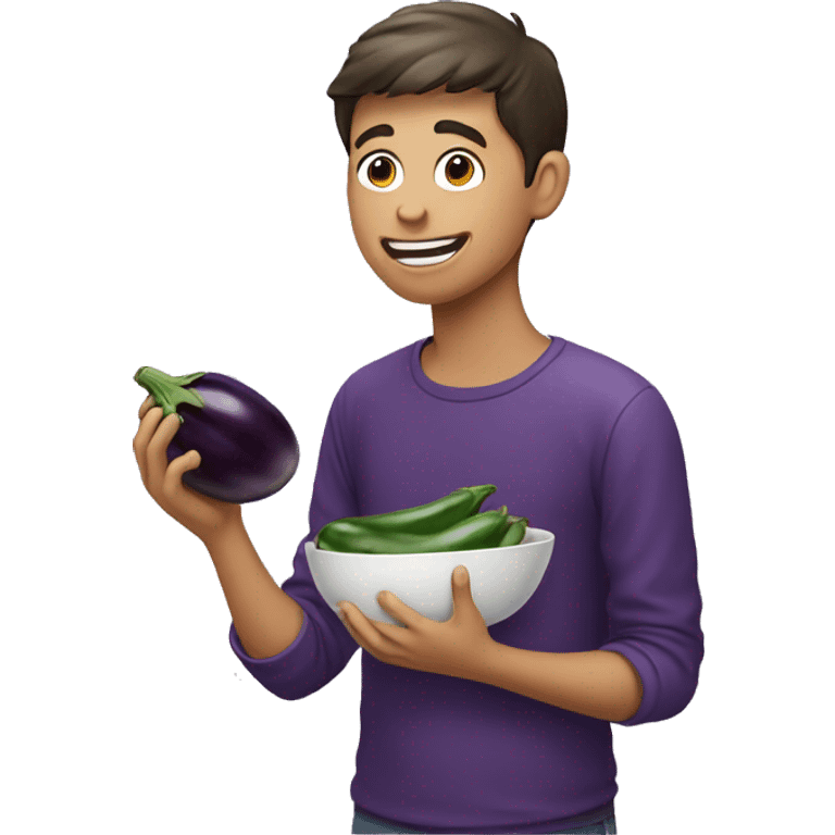 Boy eating eggplant  emoji