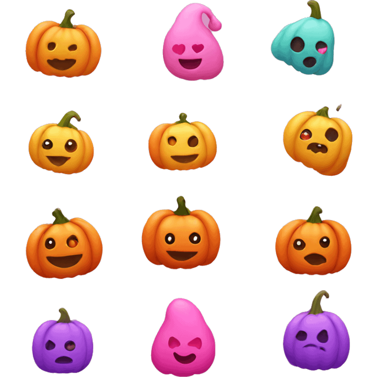 pink poop with hearts around it rainbow and halloween pumpkins emoji