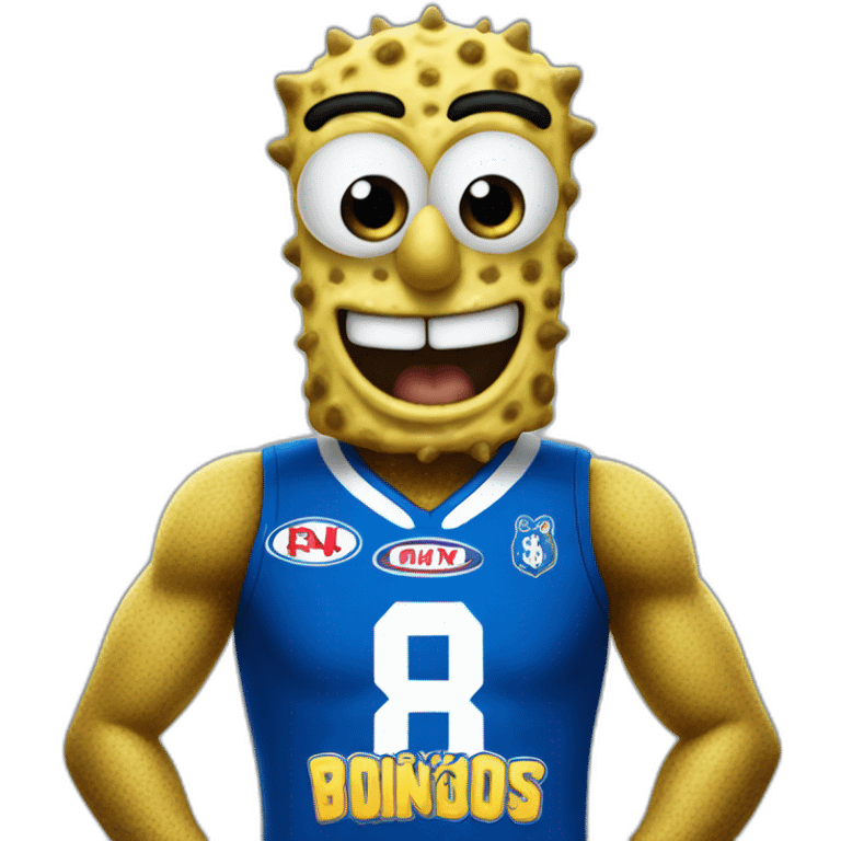 spongebob wearing a north melbourne kangaroos AFL jersey emoji