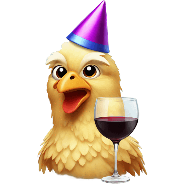 Chicken with a party hat and wine glass emoji