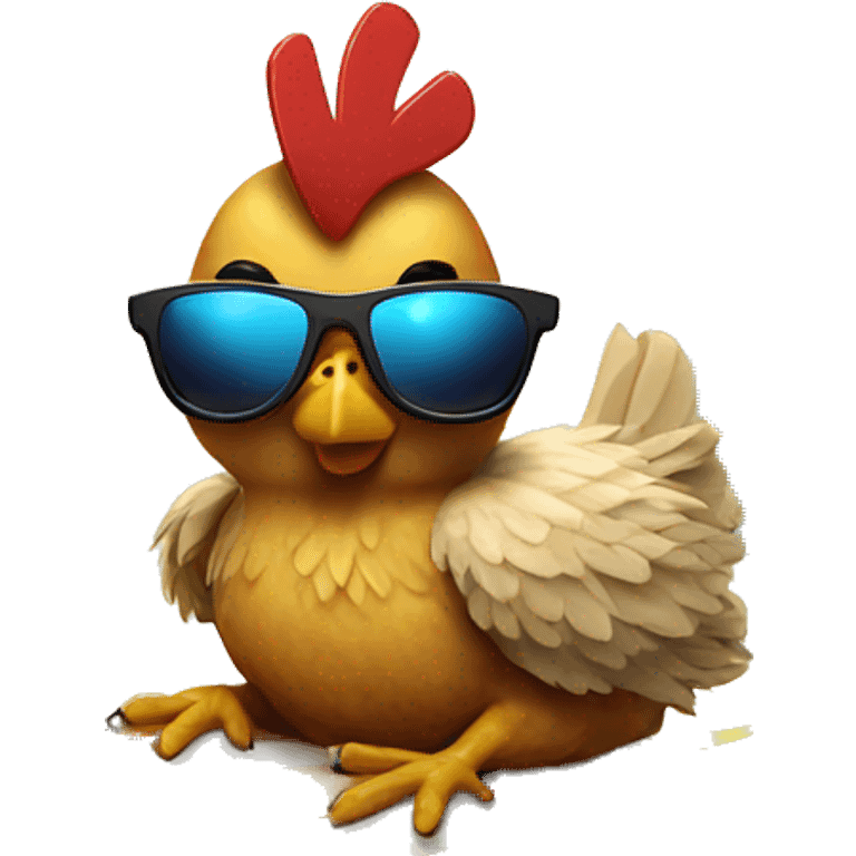 Chicken with sunglasses riding a surfboard emoji