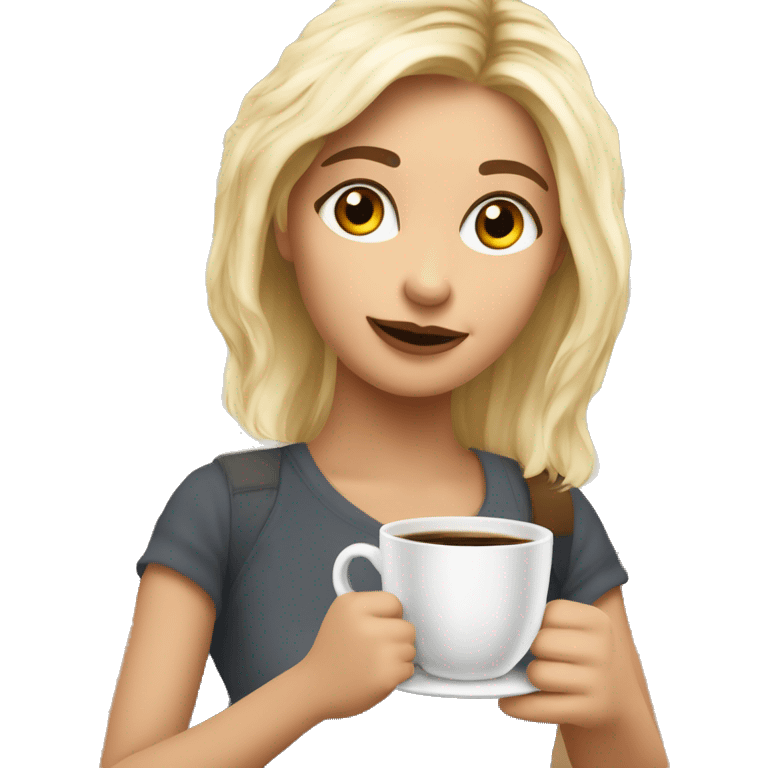 Una ragazza con una tazza di caffè in mano bionda carnagione chiara  emoji