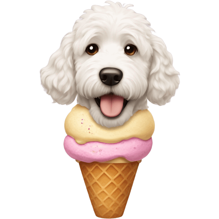 White dog golden doodle mustache in ice cream cone emoji