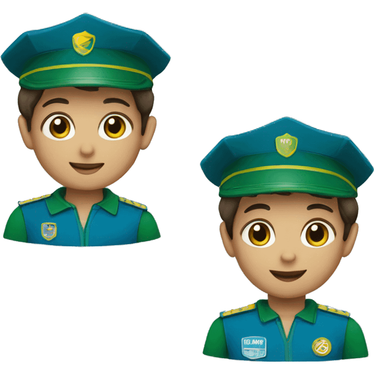 Niños con un uniforme azul con verde emoji