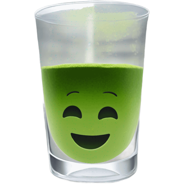 Matcha in a glass cup on a window sill looking out to a spring season city emoji