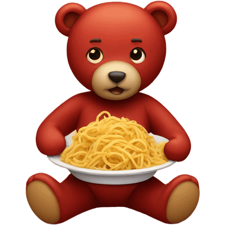 red teddy bear eating pasta  emoji