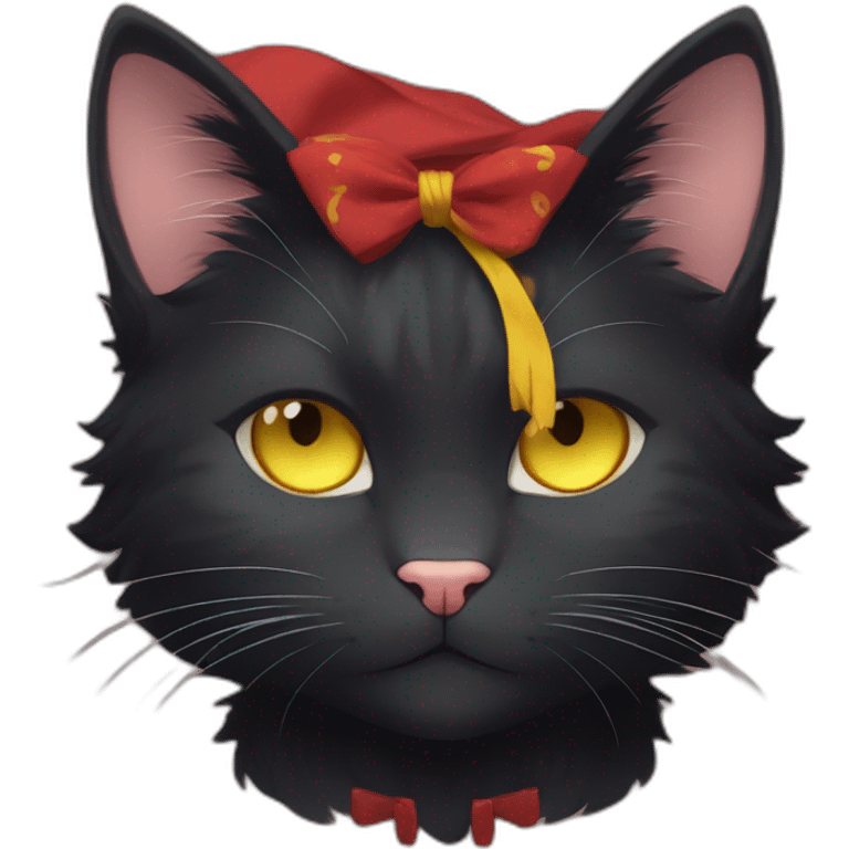 a black cat with yellow eyes and a red bandanna around its neck, sora as a cat, kiki, anime cat, lineless, anime catgirl, emoji