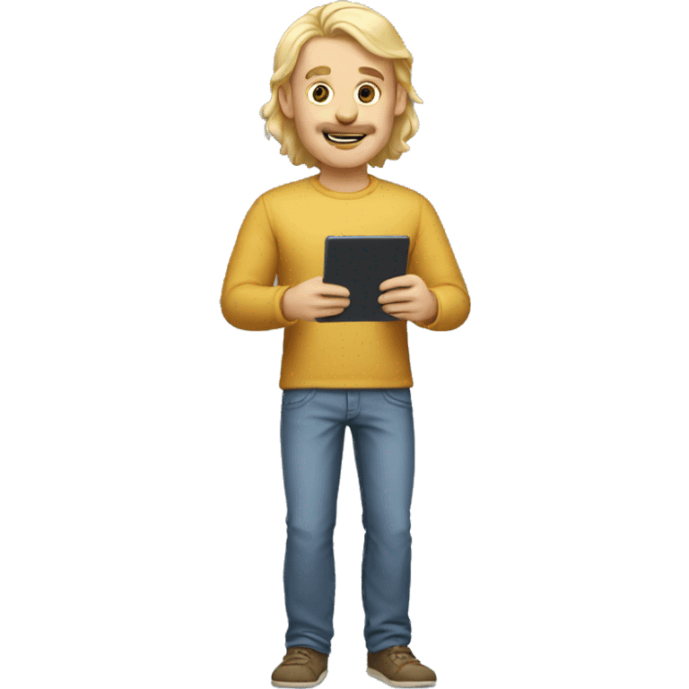 blonde dad tall full body holding tablet emoji