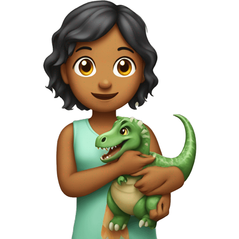 Indian girl holding a dinosaur emoji