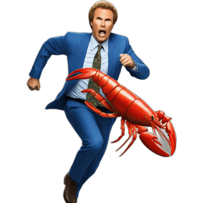 Will Ferrell being chased by a lobster emoji