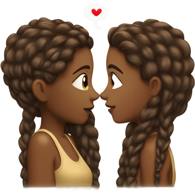 brown girl with brown hair kissing brown girl with brown dreads emoji