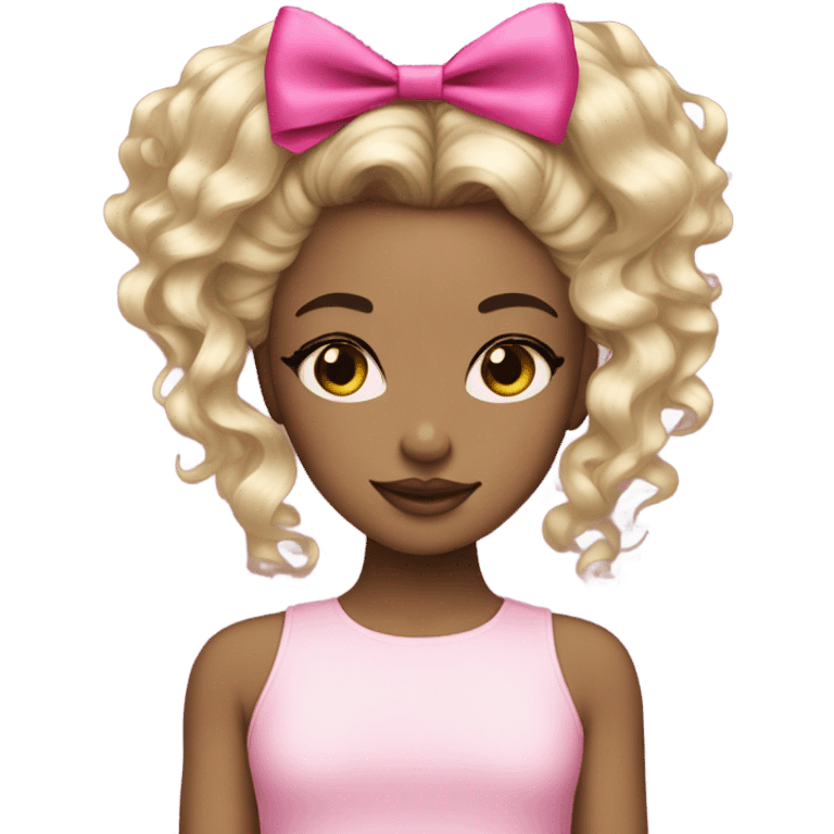 girl with dark roots blonde balyage with pink bow coquette  emoji